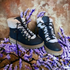 Nicolle miller navy fur lined lace up boots size 6.5